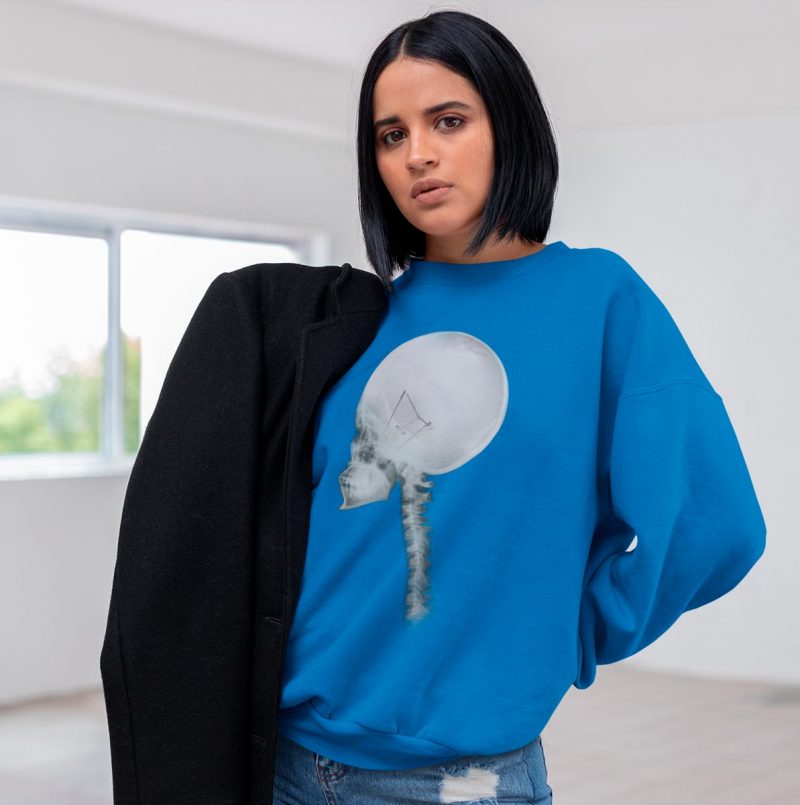 Woman's crewneck sweatshirt with Light Bulb Skull print